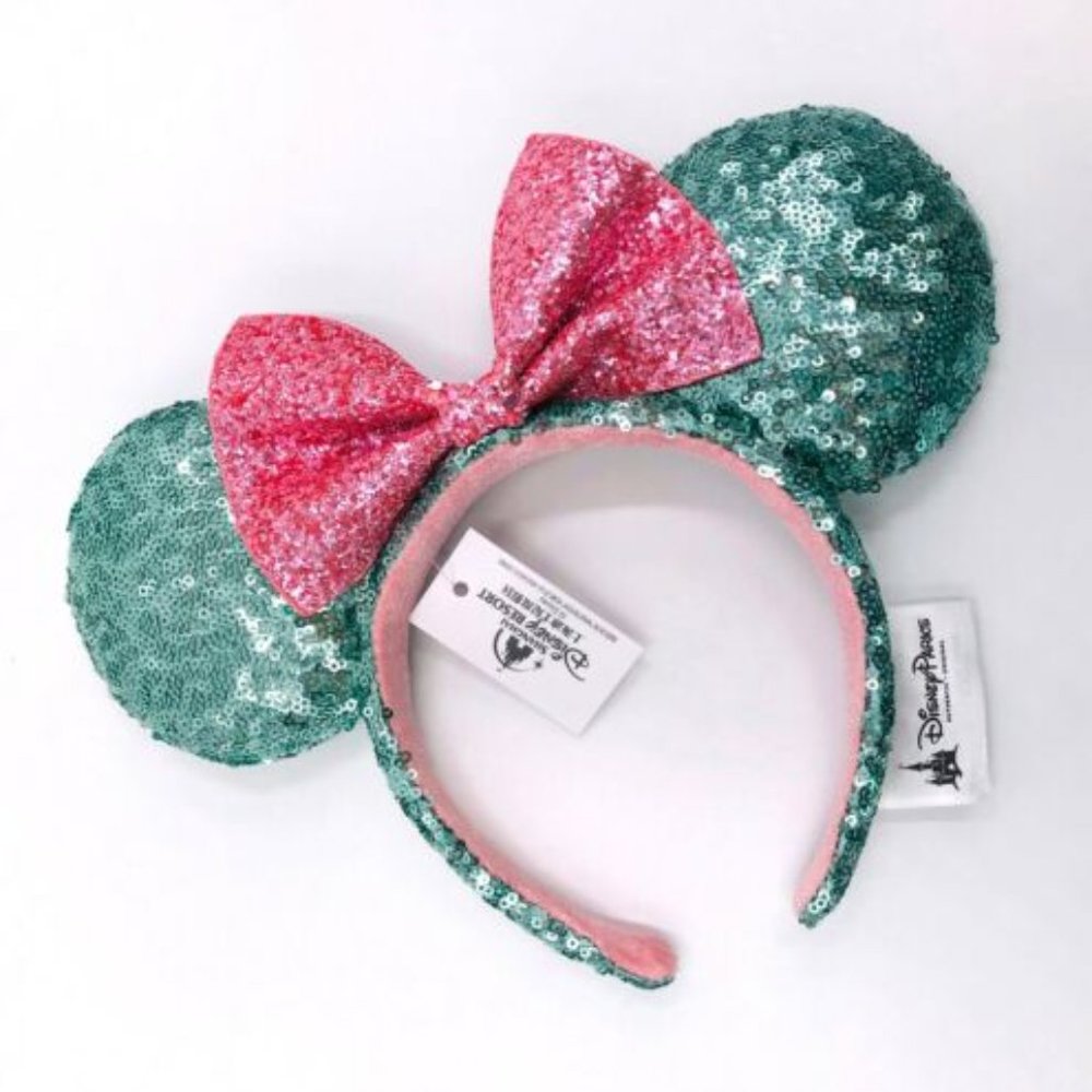 Disney Parks Mint Green Pink Sequin Minnie Ears New